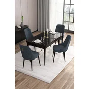 Hanah Home trpezarijski set Are, sto na razvlacenje i 4 stolice, ploca u dekoru crnog mermera, antracit tkanina Babyface