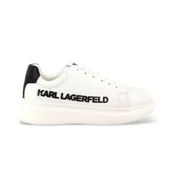 Karl Lagerfeld unisex za otroke. Z30381 Bele usnjene trenirke z reliefnim logotipom (32), Bela, Ravna stran, Čipke, Priložnostno,