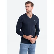 OMBRE Moška majica z dolgimi rokavi V-NECK temno modra MDN124068 M