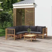 Greatstore Vrtna sedežna garnitura 6-delna temno sive blazine bambus
