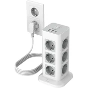 Tessan TPS04-De stolpna razdelilna vtičnica, 12x vtičnic, 3x USB, stikalo, 2 m