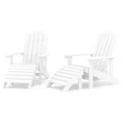 Vidaxl Vrtni stoli Adirondack 2 kosa s stolčki za noge HDPE beli