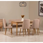 Aberto Design Set trpezarijski sto, 4 trpezarijske stolice i klupa Vina Bež