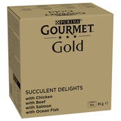 Jumbo pakiranje Gourmet Gold sočni in fini trakci 96 x 85 g - Piščanec, morska riba, govedina, losos
