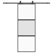 Vidaxl Drsna vrata z opremo črna 76x205 cm kaljeno steklo