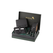 Polo Air Belt, Wallet, Card Holder, Keychain, Black Set in a Gift Box