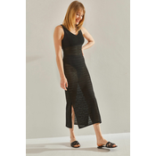 Bianco Lucci Women's V-Neck Slit Detailed Unlined Openwork Dress