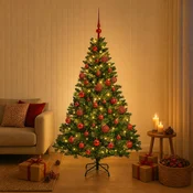Umjetno božično drevo z okrasnimi kroglami 150 cm 150 LED