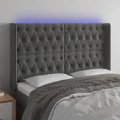 Vidaxl vidaXL Vzglavje postelje z LED diodo temno sivo 147x16x118/128 cm žametno