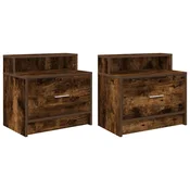 Vidaxl Nočne omarice s predalom 2 kosa dimljeni hrast 51x31x47 cm