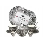 Komplet porcelanastih skodelic s sladkornico in posodicami za smetano, kolekcija Gray Rose