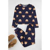 Trendyol Navy Blue 100% Cotton Teddy Bear Patterned Knitted Pajama Set