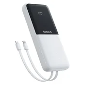 BASEUS Powerbank 10000 mAh, 22,5 W, litij-polimer, z vgrajenimi kabli USB-C in iPhone Lightning – bel
