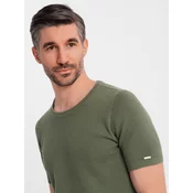 Ombre Mens knitted t-shirt with fine texture - olive