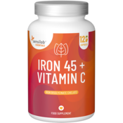 Essentials Železo 45 + Vitamin C, visok odmerek - vegansko, 120 kapsul