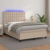 Vidaxl Box spring postelja z vzmetnico LED kapučino 140x190 cm