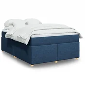 vidaXL Box spring postelja z vzmetnico modra 160x200 cm blago