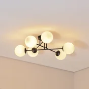 EMIBIG LIGHTING Stropna svetilka Glassy, črna/opalska, 75 cm, 6-žarilna - Dnevna soba/jedilnica - Sodobni - črna, bela opalna - Steklo