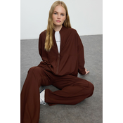 Trendyol Brown Oversize Textured Tracksuit Set