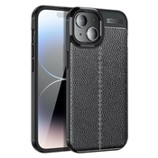 Elegantna gel maska Elite Guard s teksturom kože i zaštitom rubova za iPhone 15 Plus - obsidian black