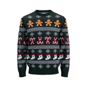Jack & Jones Junior Pulover JJXmas Santa kamela/temno zelena/rdeča/bela