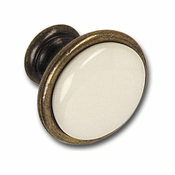 Gumb Ontario 1, o 34 mm, porcelan/cinkova litina slonokoščena/stara medenina