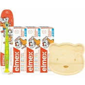 Elmex Dječji paket - 3x pasta za zube 50 ml, četkica za zube 3-6 godina + drvena pločica