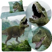 shumee Posteljnina 140x200+70x90 bombaž T-REX 002 zelena
