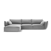 Svetlo siva žametna kotna sedežna garnitura z ležalnikom (levi kot) Vanda – Mazzini Sofas