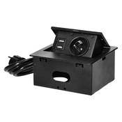 Vgradna pohištvena vtičnica z USB polnilcem in kablom 1,5 m, 1x2P+Z, 2xUSB (tip A, 2.1A), ravno re