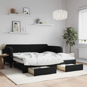 Greatstore Izvlečna dnevna postelja s predali črna 90x190 cm žamet