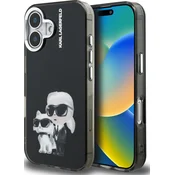 Karl Lagerfeld IML Aquarelle Karl and Choupette zadnji ovitek za iPhone 16 črn