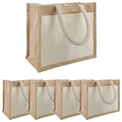 vidaXL Jutene torbe z žepom 5 pcs Naravna in bela 26 x 22 x 14 cm