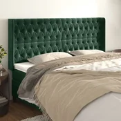Uzglavlje s ušima tamnozeleno 203x16x118/128 cm baršunasto