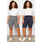 Trendyol Curve Navy Blue - Khaki 2-Pack Biker Knitted Leggings