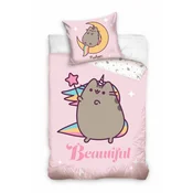 Posteljnina iz bombaža 140x200 Pusheen Samorog Roza