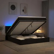 vidaXL Otomanska postelja z vzmetnico in LED Črna 200 x 200 cm Blago