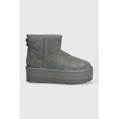Čizme za snijeg od brušene kože UGG Classic Mini Platform boja: siva, 1134991