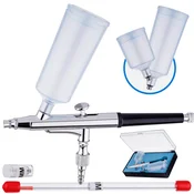 shumee Precizni modelirni airbrush 2x šoba 0,2 mm + 0,3 mm dvojno delovanje 2 x rezervoar