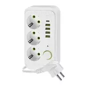 Produžni razdelnik LINEA sa prekidacem, 3x 230 V + 5x USB A/C (SCHUKO), kabl 1,5 m, beo