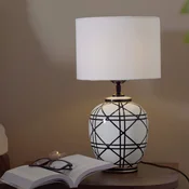 PR Home Namizna svetilka New York, bela, višina 46 cm, keramika - Dnevna soba/jedilnica - bel, črn - Tkanine/tekstil