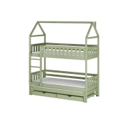 Drveni dječji krevet na kat Iga s tri kreveta i ladicom - olive - 200x90 cm - Madrac PE pjena 8 cm-spužvasti madrac