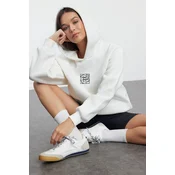 Trendyol Ecru Oversize/Wide Pattern Embroidered Thick Inside Fleece Knitted Sweatshirt