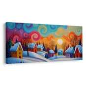 Slika božična pravljica barvitih hiš - 120x60