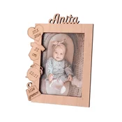 AtmoWood Leseni foto okvir z imenom za rojstvo otroka 13 x 18 cm
