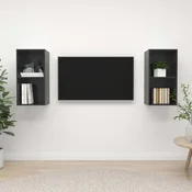 Zidni TV ormarici 2 kom visoki sjaj sivi od konstruiranog drva