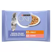PURINA ONE 4 x 85 g - Coat & Hairball piletina i losos