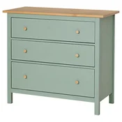 HEMNES Predalnik s 3 predali, sivo zelena/svetlo rjavo luženo, 108x96 cm