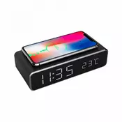 Gembird digitalni sat s funkcijama alarma i bežicnog punjenja, crne boje