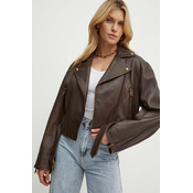 Kožna ramones jakna Weekend Max Mara za žene, boja: smeđa, za prijelazno razdoblje, oversize, 2425446041600